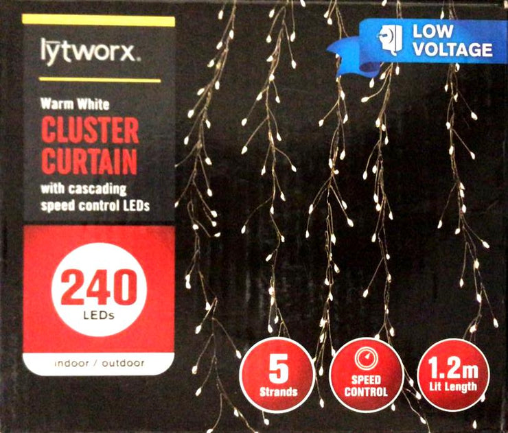 Lytworx 1.2m 240 LEDs Warm White Low Voltage Cluster Curtain Lights