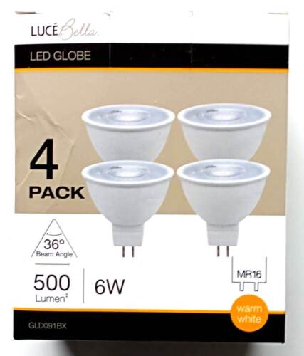 Luce Bella 4 Pack 6W 500lm 36° Warm White MR16 LED Globe – GLD091BX