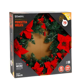Lytworx 70cm Warm White Battery Operated Poinsetta Wreath/Indoor & Outdoor