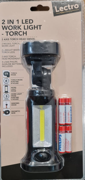 Lectro 2 IN 1 LED Work Light Torch/Hanging hook/Magnetic Base/2 Bright LEDs