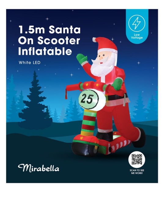 Mirabella 1.5m Santa on Scooter LED Inflatable/Low Voltage/Indoor or O ...