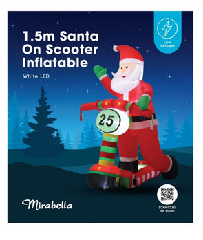 Mirabella 1.5m Santa on Scooter LED Inflatable/Low Voltage/Indoor or Outdoor