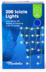 Mirabella Christmas Solar Powered LED 200 Icicle Lights - Cool White