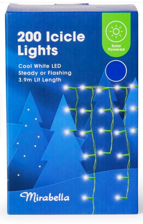 Mirabella Christmas Solar Powered LED 200 Icicle Lights - Cool White
