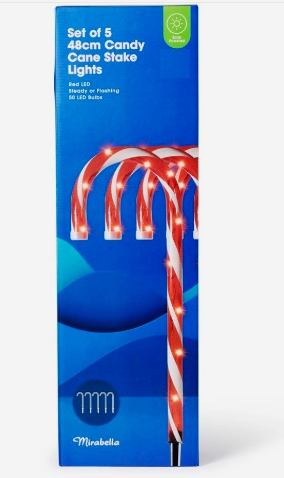 Mirabella Christmas Solar Powered LED Candy Cane Stakes - Set of 5 - TheITmart
