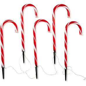 Mirabella Christmas Solar Powered LED Candy Cane Stakes - Set of 5