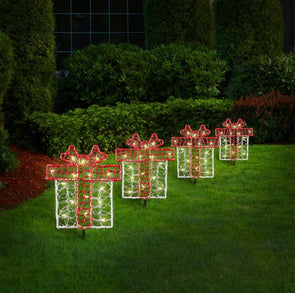 Lytworx 36cm Warm White 60LED Solar Gift Box Stake Lights - 4 Pack