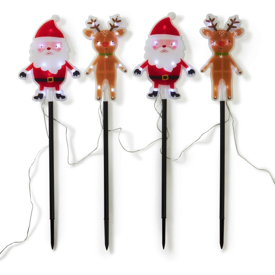 Mirabella Christmas Solar Powered LED Santa & Reindeer Stake Lights - Set of 5