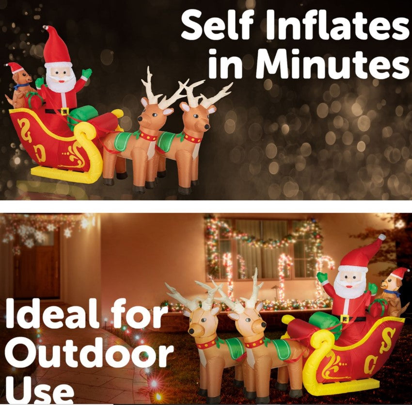 Arlec Festive Inflatable Low V 2.1M Santa Reindeer & Sleigh - TheITmart