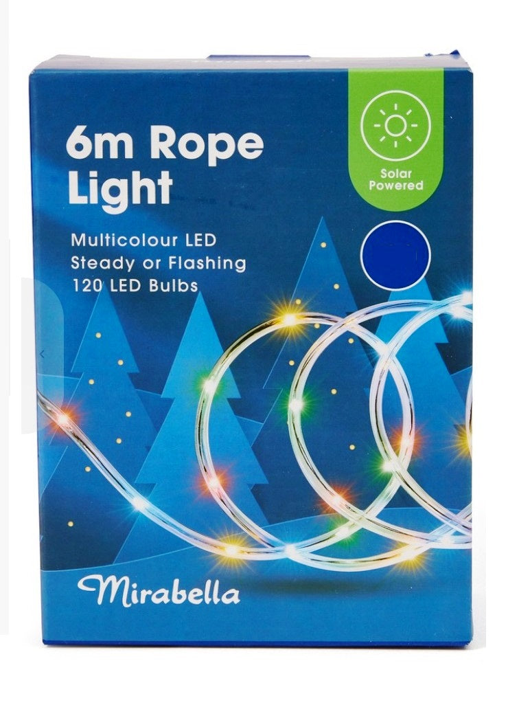 Mirabella Christmas 120 LED Solar Powered 6m LED Rope Light - Multicolor - TheITmart