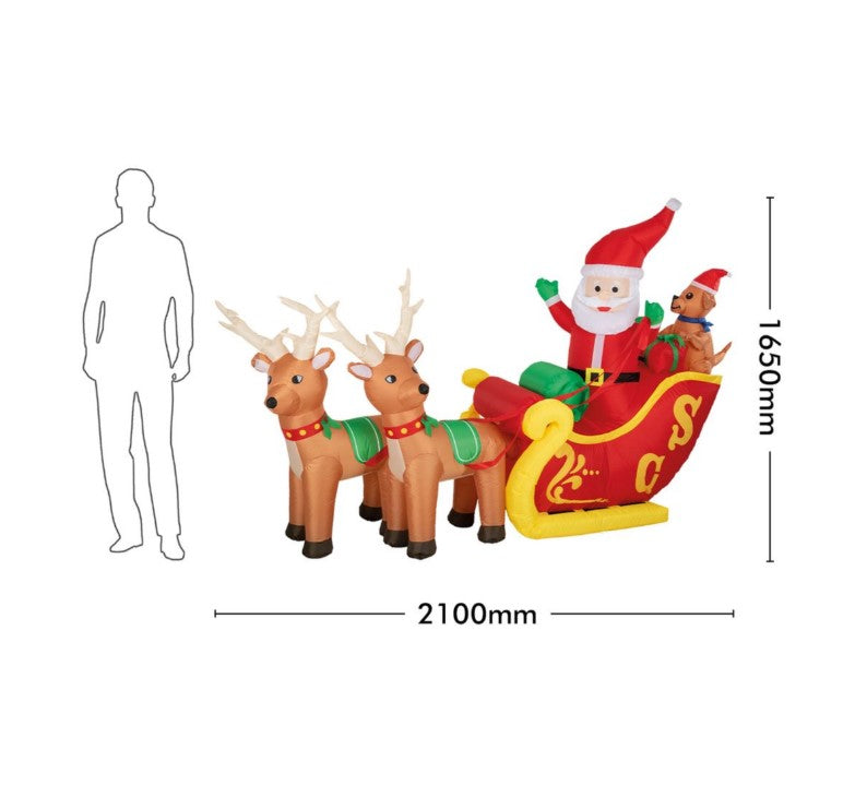 Arlec Festive Inflatable Low V 2.1M Santa Reindeer & Sleigh - TheITmart