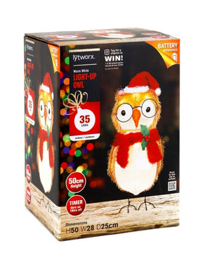 Festive Xmas Lytworx 50cm Battery Operated Light-Up Owl Statue/ 35 Warm White LED