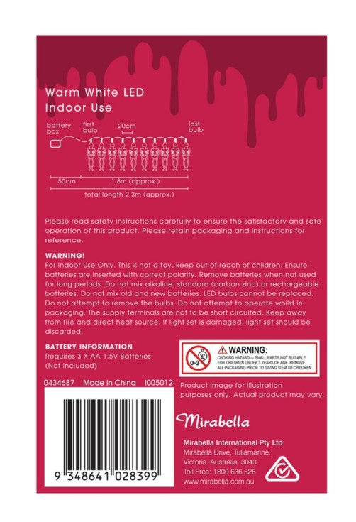 Mirabella 1.8m Warm White 10 LED Halloween Skeleton String Lights