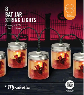 Mirabella 1.4m 8 LED Halloween Bat Jar String Lights