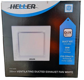 Heller 200mm Ventilating Ducted Square Exhaust Fan HEXF200W- White