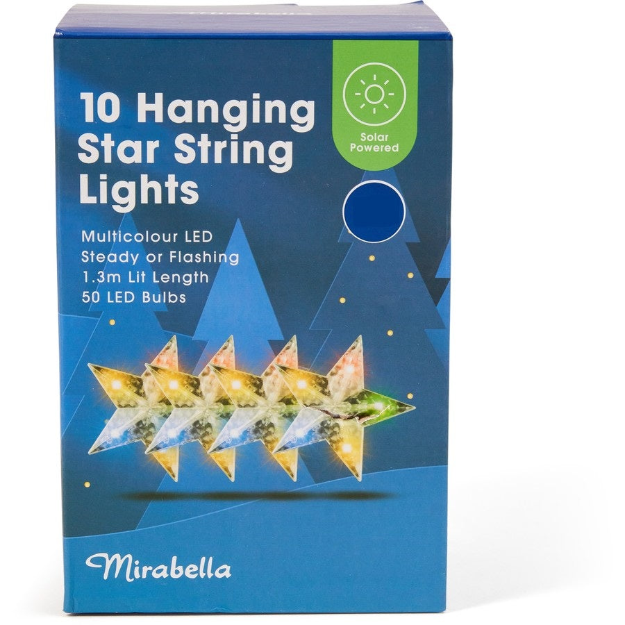 Mirabella Christmas Solar Powered LED Hanging Star Lights - Multicolour