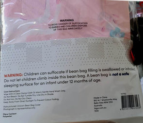 Unicorn Bean Bag Cover - Pink/Size 64cm x 75cm/150L Bean Capacity