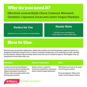 Yates 500ml Bindii And Clover Lawn Weedkiller Concentrate