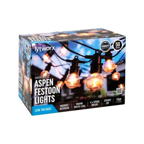Lytworx Warm White Connectable Aspen Festoon Lights - 50 Pack