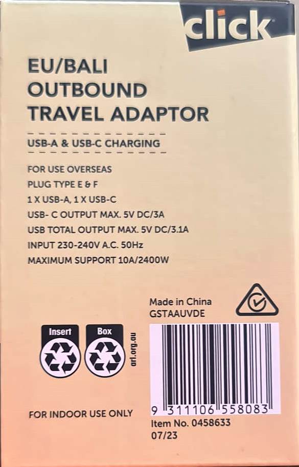 Click EU/BALI Outbound Travel Adaptor - GSTAAUVDE