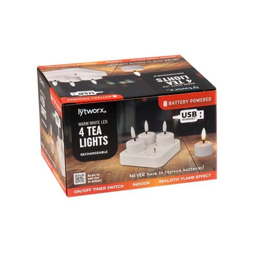 Lytworx Battery Operated Warm White Tea Lights - 4 Pack