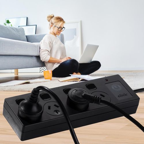Click Black 4 Outlet Switched Surge Protect Power Board