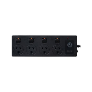 Click Black 4 Outlet Switched Surge Protect Power Board