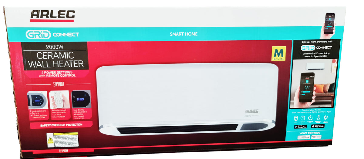 Arlec 2000W Grid Connect Ceramic Wall Heater With Remote Control