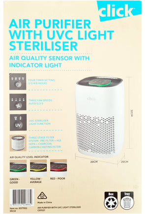 Click CEP157 Air Purifier with UVC light Steriliser/3 Stage Filter/Quality Indicator