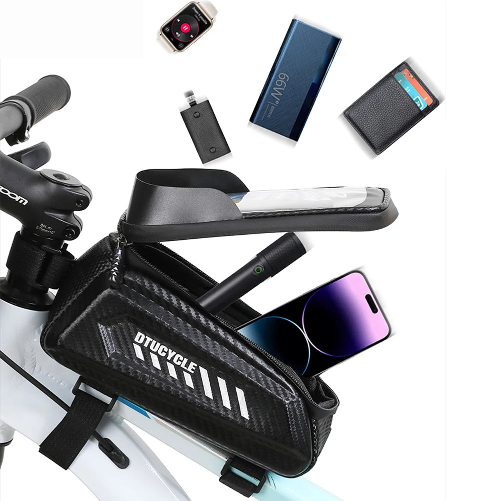 1.5L Bicycle Phone Front Frame Bag 7.4 Inch Tube Bag Hard Casing Bike Accessories - TheITmart