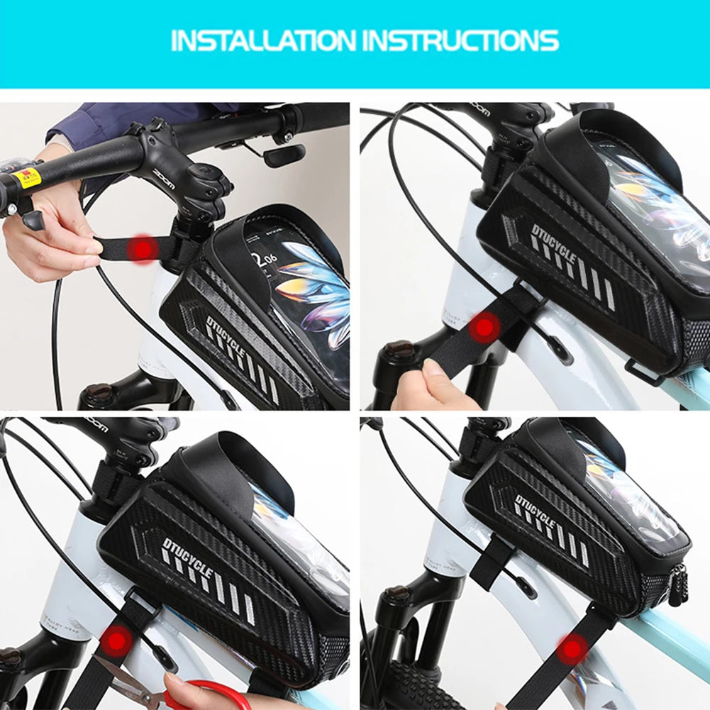 1.5L Bicycle Phone Front Frame Bag 7.4 Inch Tube Bag Hard Casing Bike Accessories - TheITmart