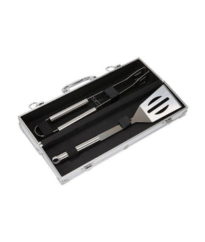 BBQ Grill Set Steel Spatula Pair of Tongs With Aluminium Storage Case