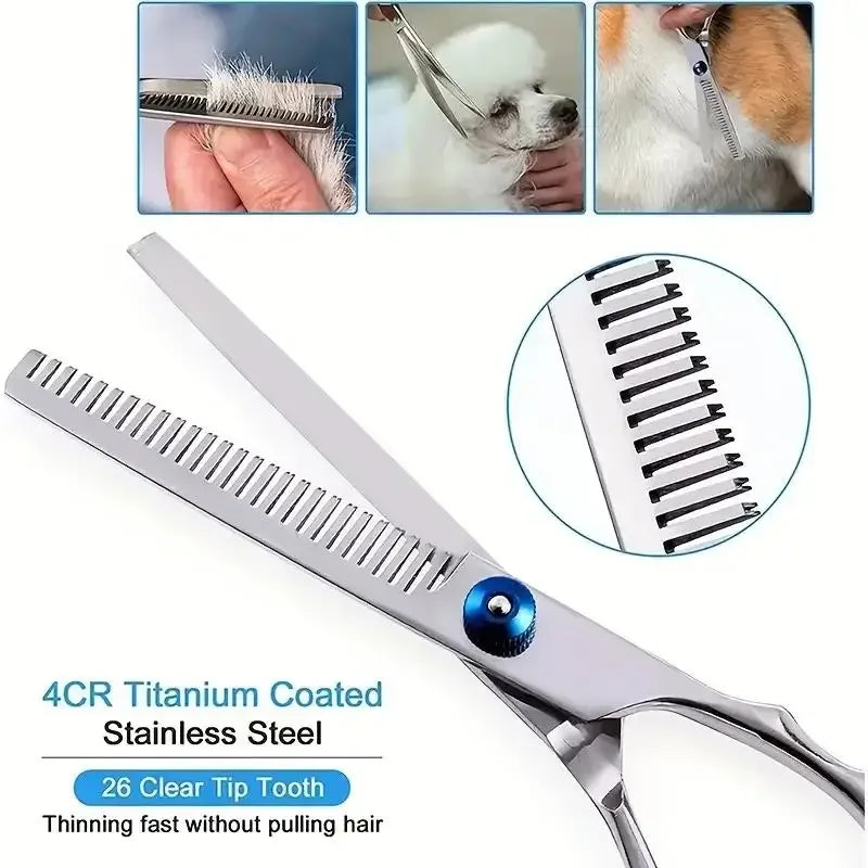 Ambidextrous Pet Safe Scissors- Stainless Steel Dog Grooming Shears with round Head for Precision Trimming-Pet Grooming - TheITmart