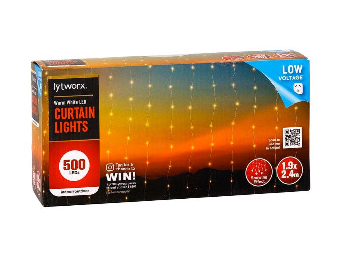Lytworx 500 LED Warm White Snowing Effect Curtain Lights/1.9m x 2.4m