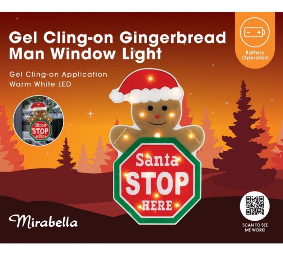 Mirabella 48cm Stick-on Gingerbread Man Window Sign LED Decoration - TheITmart