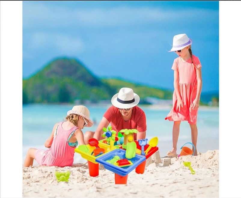 Sand Water Table Kids Beach Summer Sandbox Table Outdoor Activity Water Wheel Molds Kids Toy Christmas Birthday Gift - TheITmart