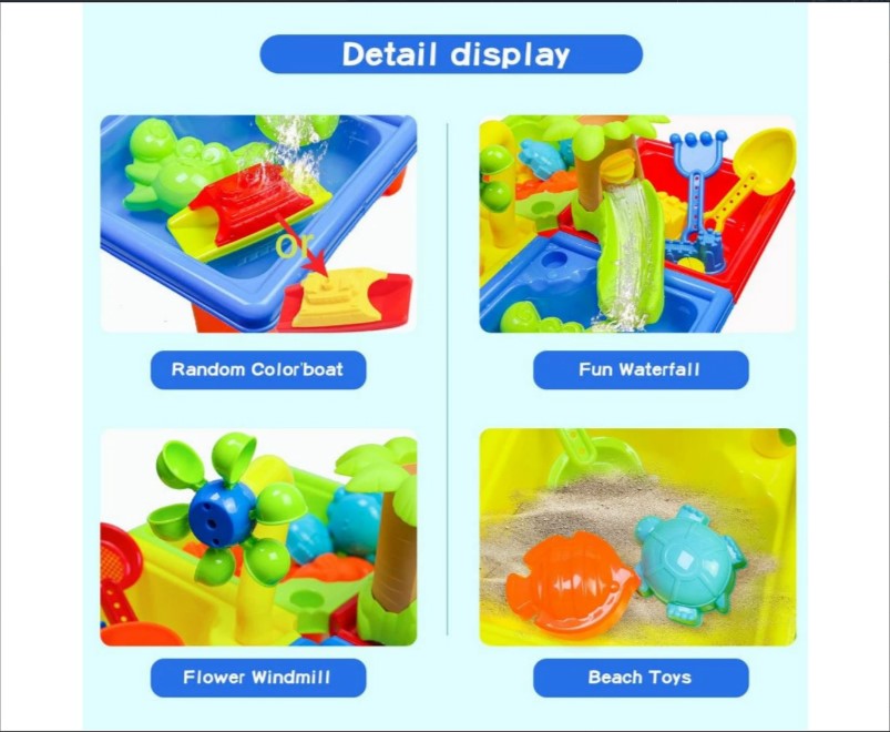 Sand Water Table Kids Beach Summer Sandbox Table Outdoor Activity Water Wheel Molds Kids Toy Christmas Birthday Gift - TheITmart