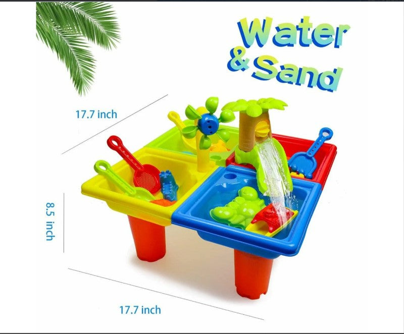 Sand Water Table Kids Beach Summer Sandbox Table Outdoor Activity Water Wheel Molds Kids Toy Christmas Birthday Gift - TheITmart