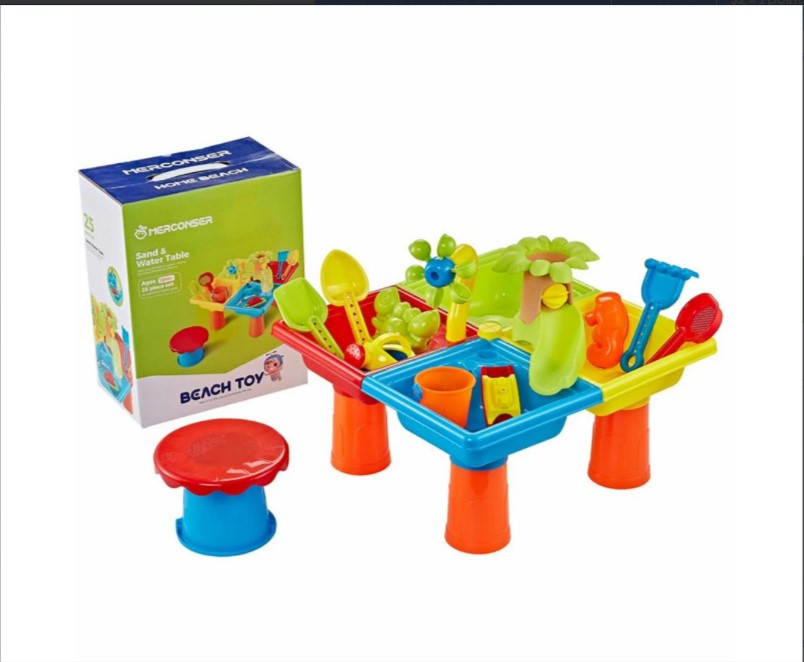 Sand Water Table Kids Beach Summer Sandbox Table Outdoor Activity Water Wheel Molds Kids Toy Christmas Birthday Gift - TheITmart
