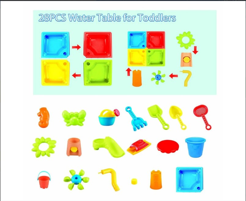 Sand Water Table Kids Beach Summer Sandbox Table Outdoor Activity Water Wheel Molds Kids Toy Christmas Birthday Gift - TheITmart