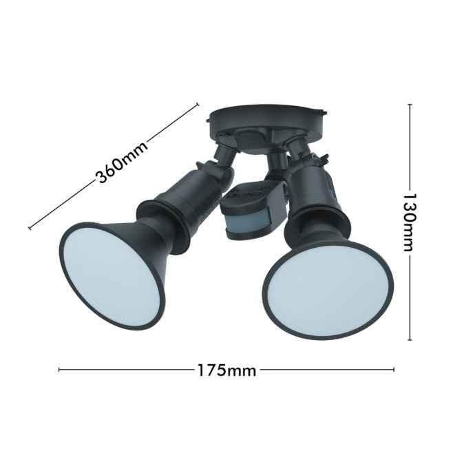 Arlec 30W DIY Twin LED PAR38 Security Flood Light With PIR Motion Sensor - TheITmart