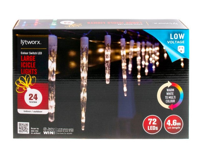 Lytworx Xmas Festive 4.6m Colour Switch 72 Bright LED Large Icicle Lights