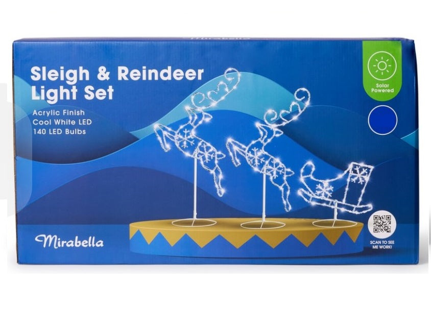 Mirabella Solar Powered Sleigh & Reindeer Light Set