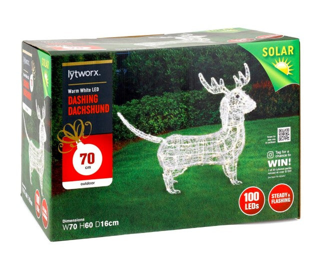 Christmas Lytworx 70cm  100 Warm White LED Solar Dashing Dachshund