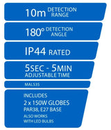 Arlec Twin Par38 Castalia DIY Compact Security Flood Light/10m Detection