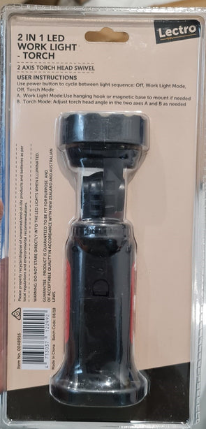 Lectro 2 IN 1 LED Work Light Torch/Hanging hook/Magnetic Base/2 Bright LEDs