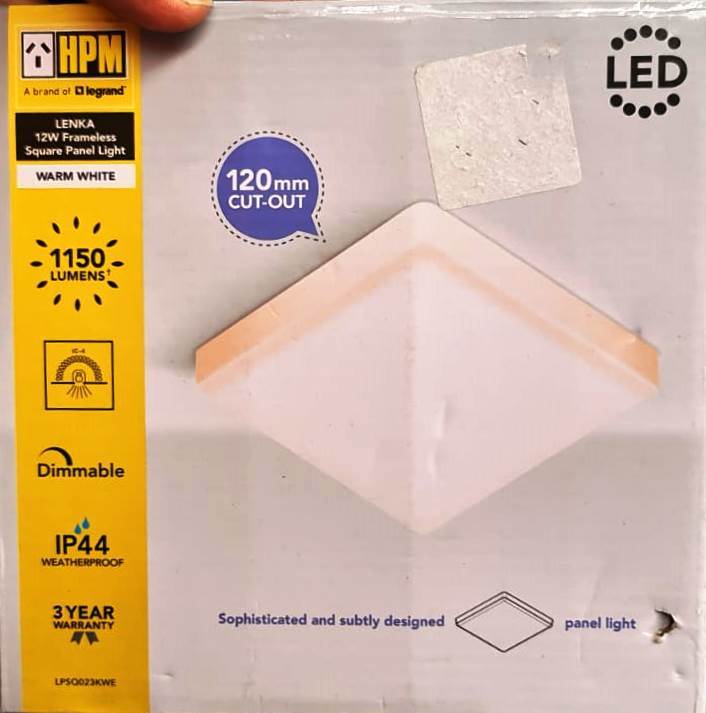 HPM Lenka 1150lm 12W Dimmable Frameless Square Panel LED Light-Warm White