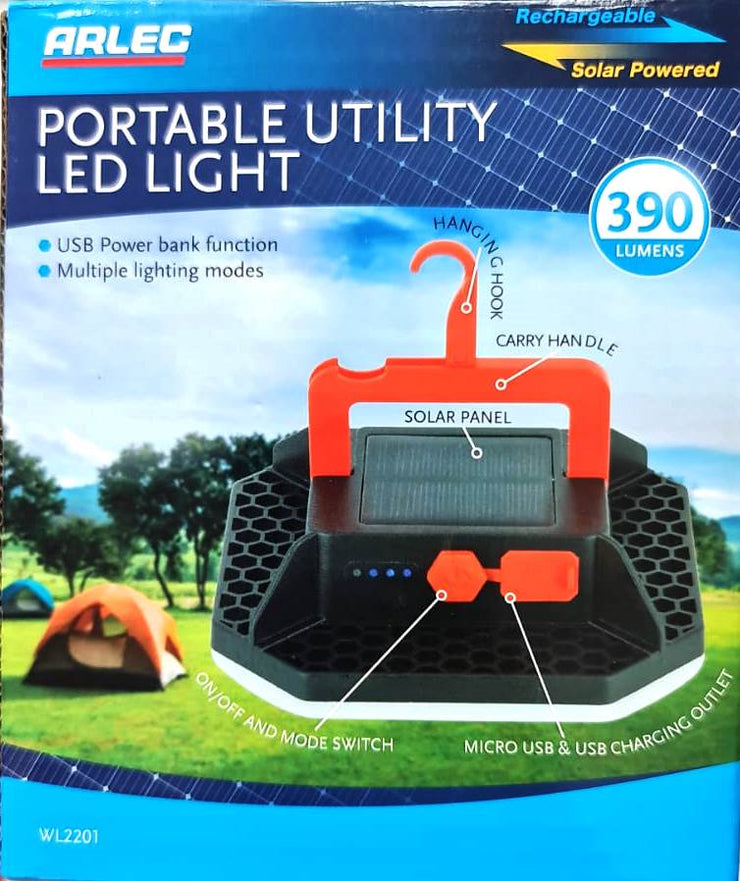 Arlec 390 Lumen Portable Solar Utility LED Light with USB Power Bank Function