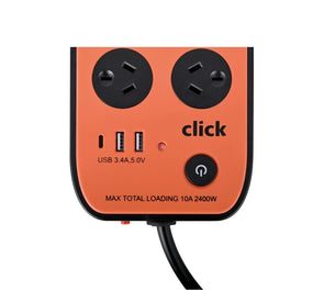 Click 6 Outlet Workshop Powerboard With Carry Handle And Surge Protection