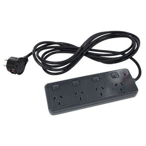 HPM Charcoal 4 Outlet Switched Powerboard With Surge Protection